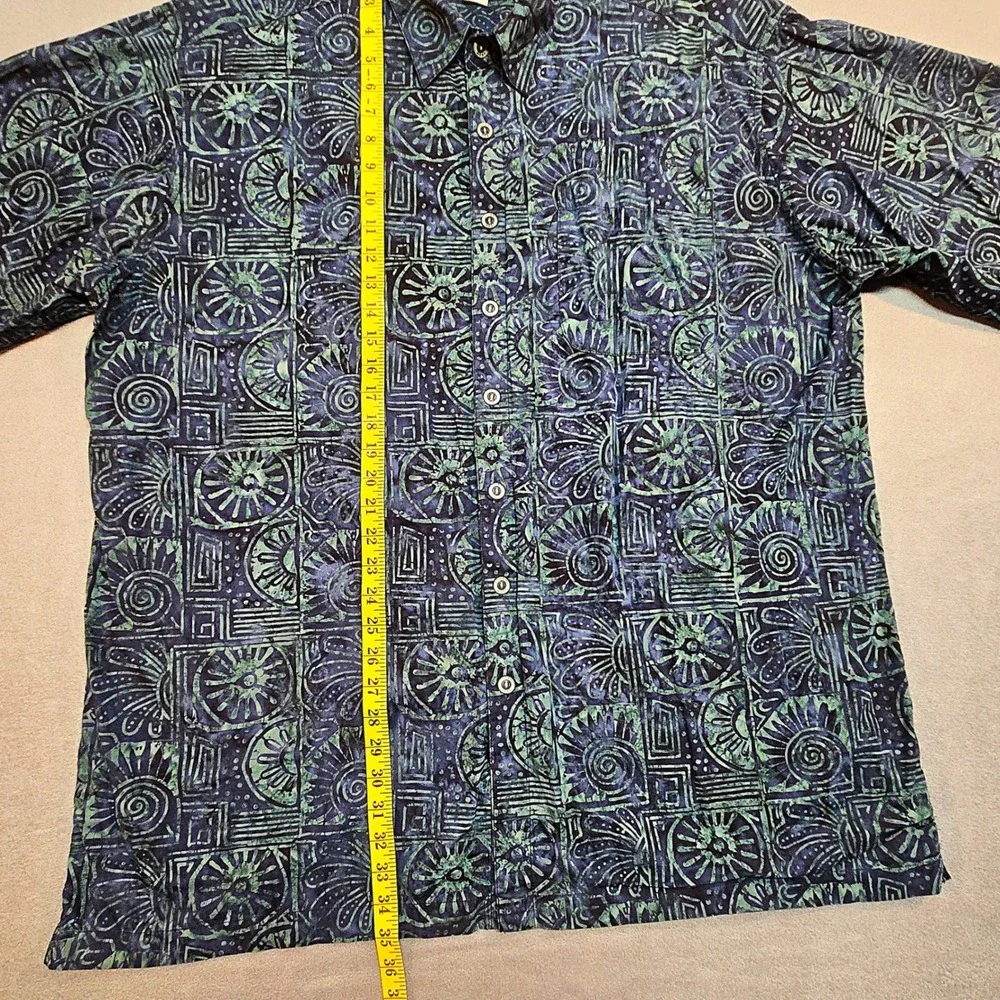Johari West Mens 3XLT Blue Green Batik Cotton Short Sleeve Buttoned Cotton Shirt